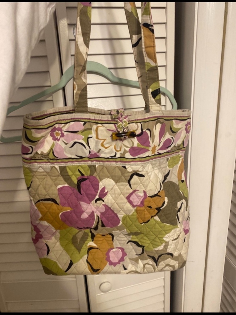 Vera Bradley Quilted Floral Tote in Pink, Green and Gold